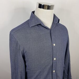 Charles Tyrwhitt 15.5 33 Extra Slim Fit Dress Shirt Blue White Knit 100% Cotton